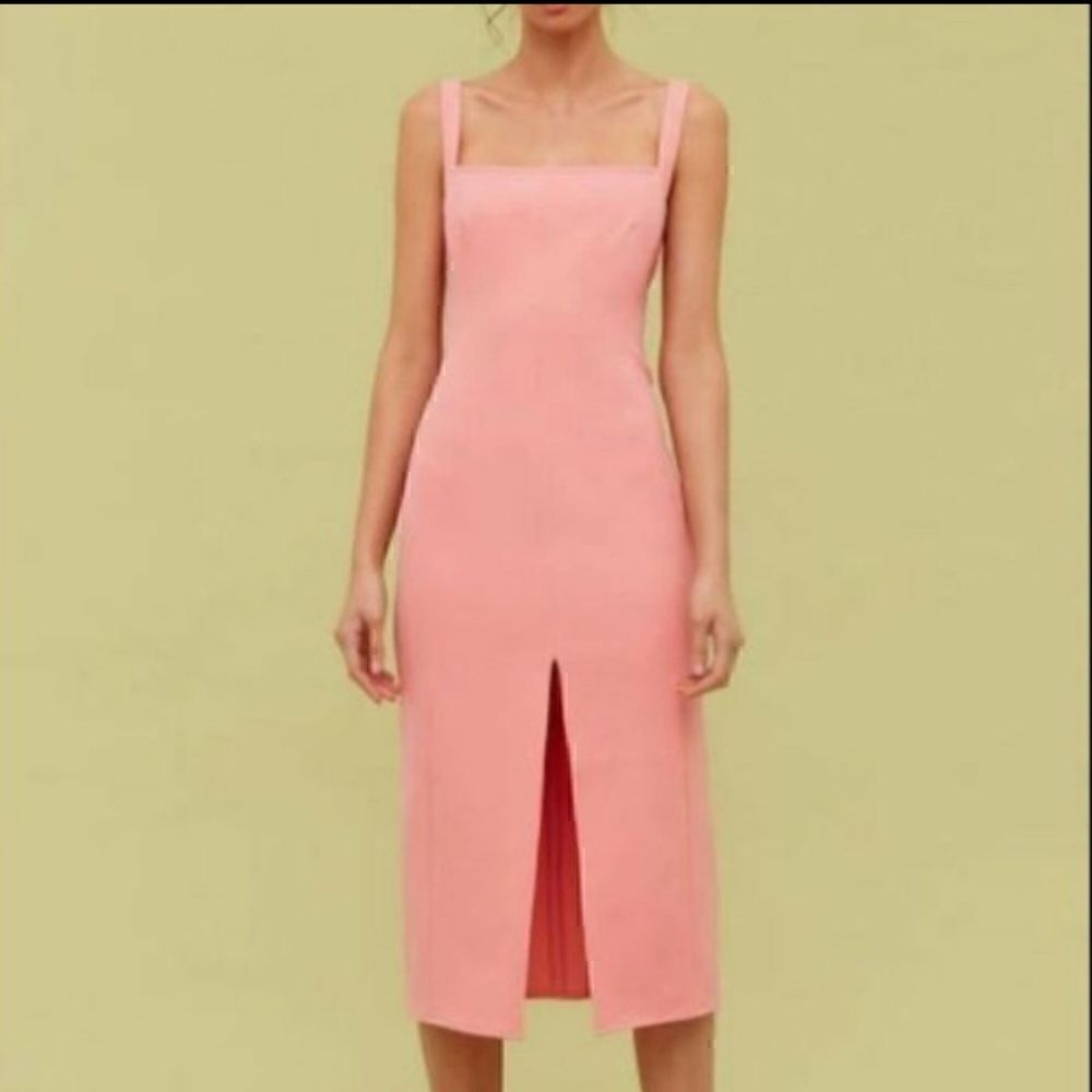 New C/MEO Consumed Split-Front Pink Midi Dress L 8